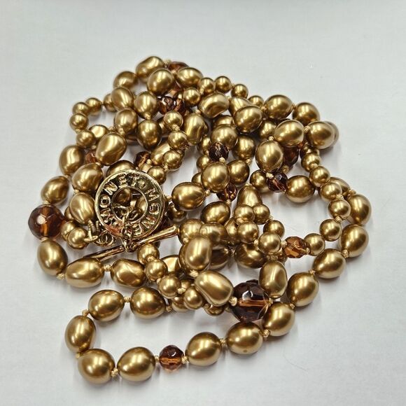 Vintage Monet Triple Strand Toggle Necklace - Champagne - Picture 6 of 7
